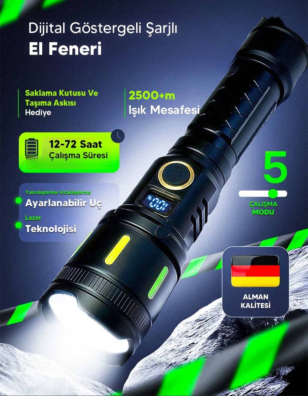  Şarjlı Dijital Fener